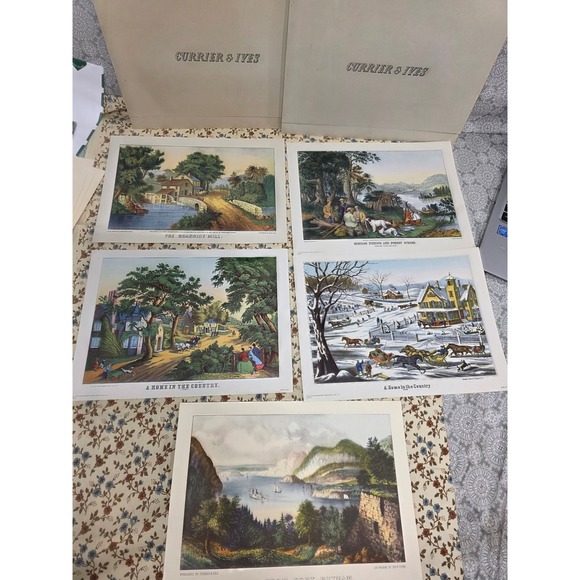 Currier & Ives Print Set 1973 Reproduction Lithographs Scenery Winter Vintage - Picture 4 of 16